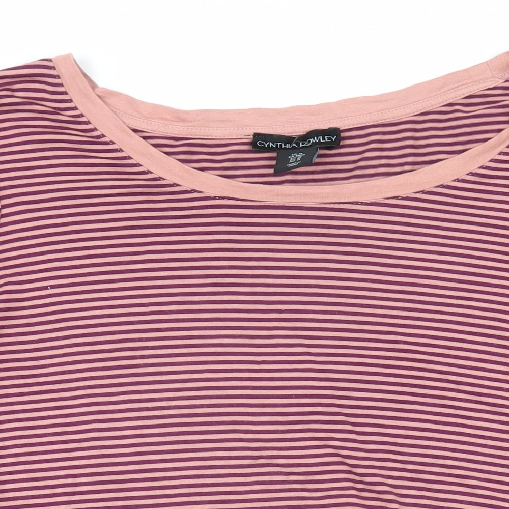 Cynthia Rowley Womens Multicoloured Striped Viscose Basic T-Shirt Size M Boat Neck