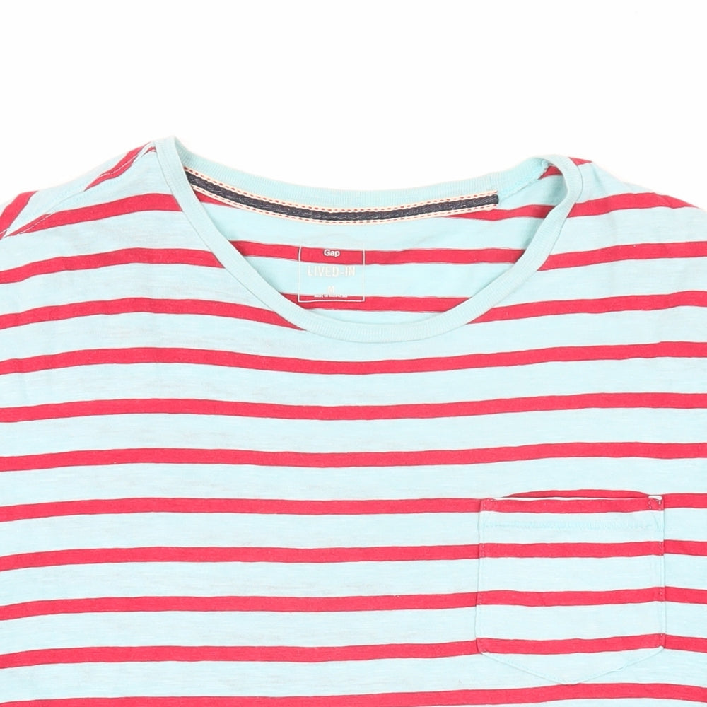 Gap Womens Green Striped 100% Cotton Basic T-Shirt Size M Round Neck