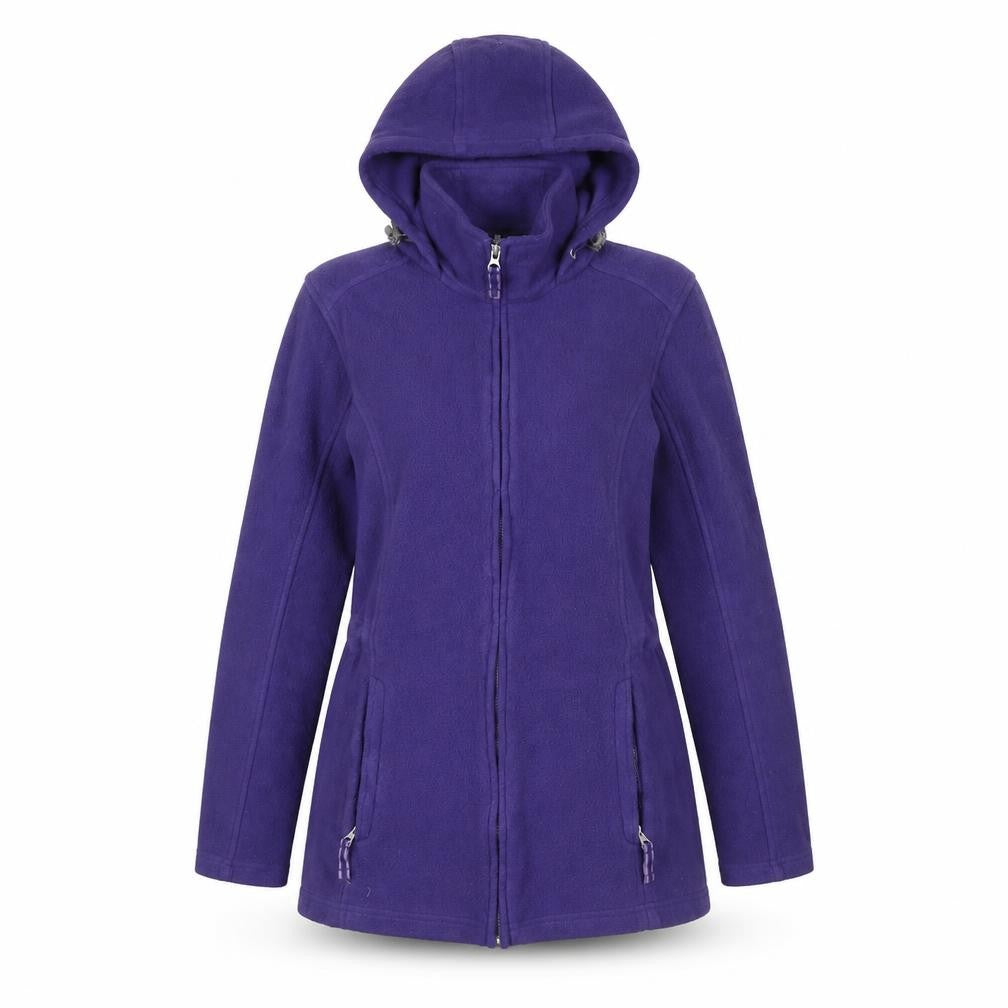 Front view of Lands' End women’s purple jacket coat, size S, zip