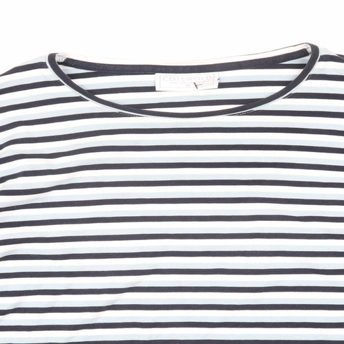 Cotswold Collections Womens Blue Striped Cotton Basic T-Shirt Size M Round Neck