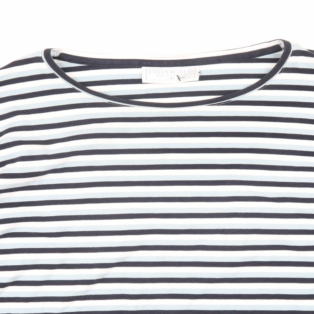 Cotswold Collections Womens Blue Striped Cotton Basic T-Shirt Size M Round Neck