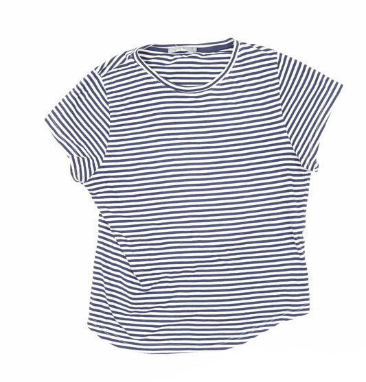 Peter Storm Womens Blue Striped 100% Cotton Basic T-Shirt Size 14 Round Neck