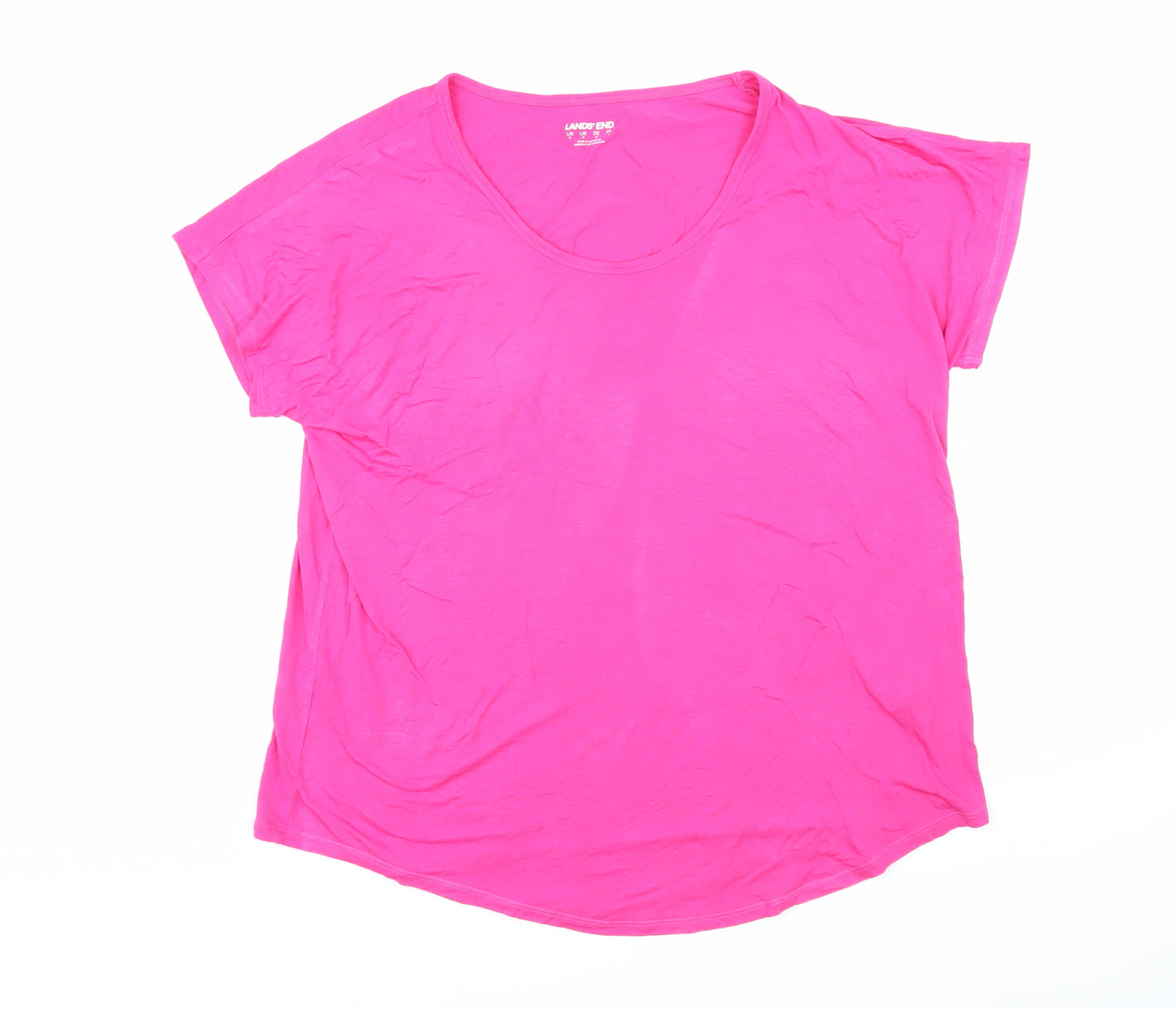 Lands' End Womens Pink Viscose Basic T-Shirt Size M Boat Neck