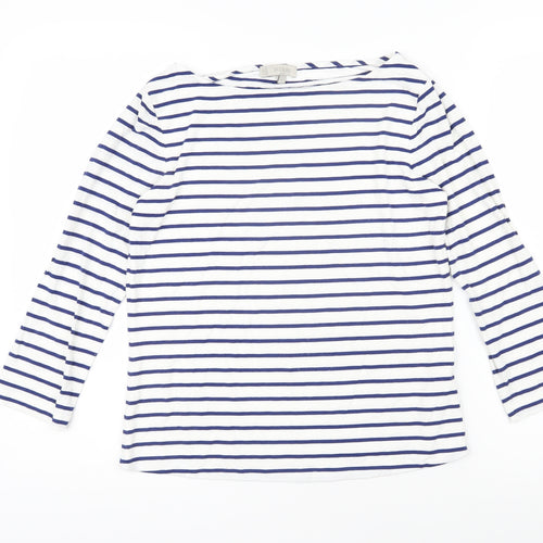 Hobbs Womens Blue Striped Viscose Basic T-Shirt Size M Boat Neck