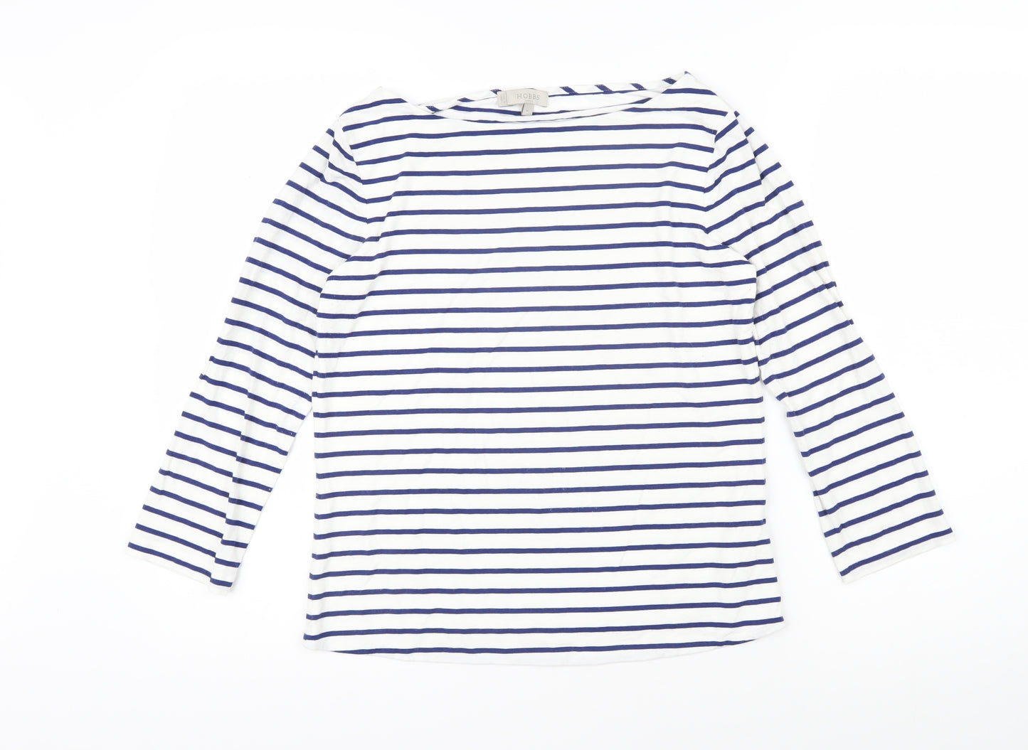 Hobbs Womens Blue Striped Viscose Basic T-Shirt Size M Boat Neck