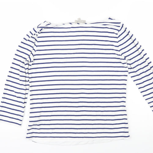 Hobbs Womens Blue Striped Viscose Basic T-Shirt Size M Boat Neck