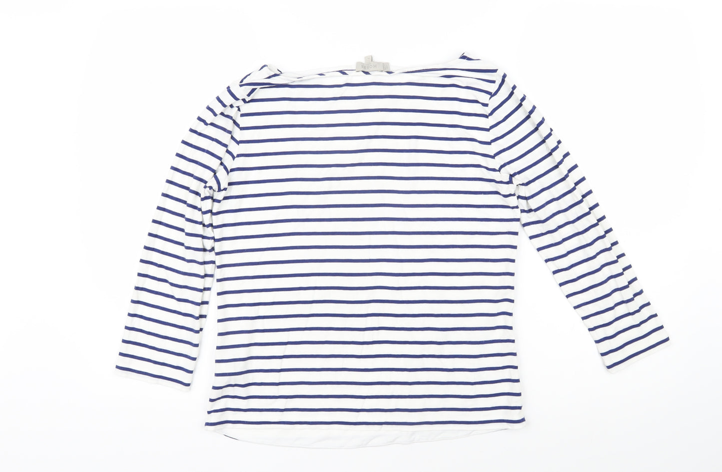 Hobbs Womens Blue Striped Viscose Basic T-Shirt Size M Boat Neck