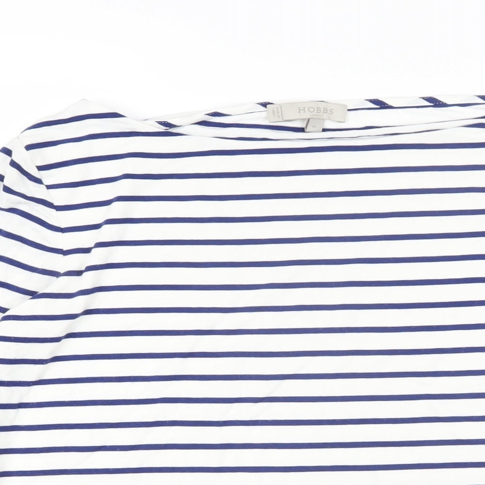 Hobbs Womens Blue Striped Viscose Basic T-Shirt Size M Boat Neck