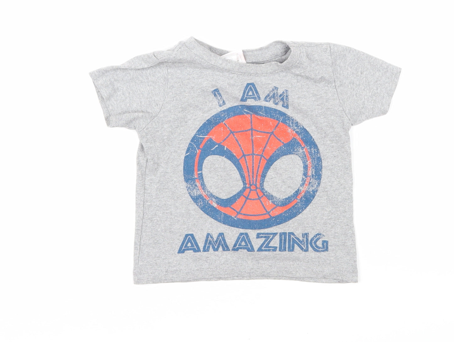 Marvel Boys Grey Cotton Basic T-Shirt Size 2-3 Years Round Neck Pullover - I am amazing. Spiderman