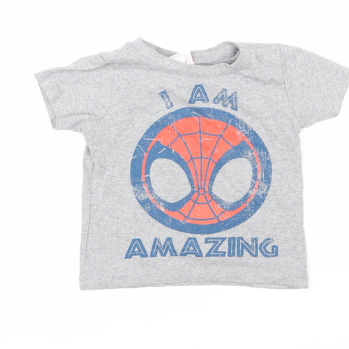 Marvel Boys Grey Cotton Basic T-Shirt Size 2-3 Years Round Neck Pullover - I am amazing. Spiderman