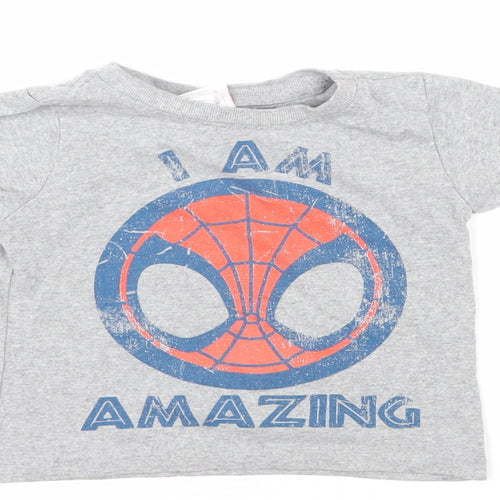 Marvel Boys Grey Cotton Basic T-Shirt Size 2-3 Years Round Neck Pullover - I am amazing. Spiderman