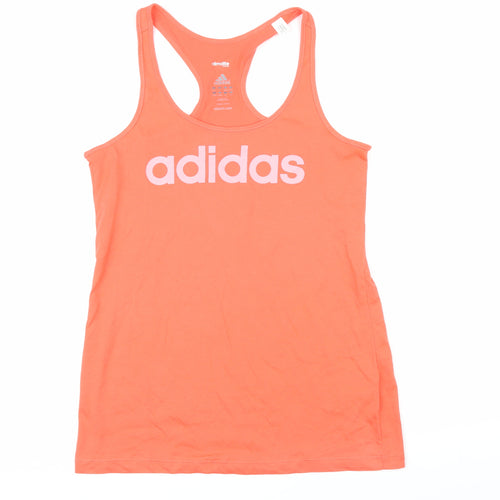 Addidas Womens Orange Cotton Basic T-Shirt Size S Scoop Neck - Addidas logo