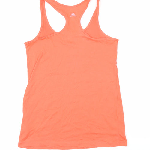 Addidas Womens Orange Cotton Basic T-Shirt Size S Scoop Neck - Addidas logo