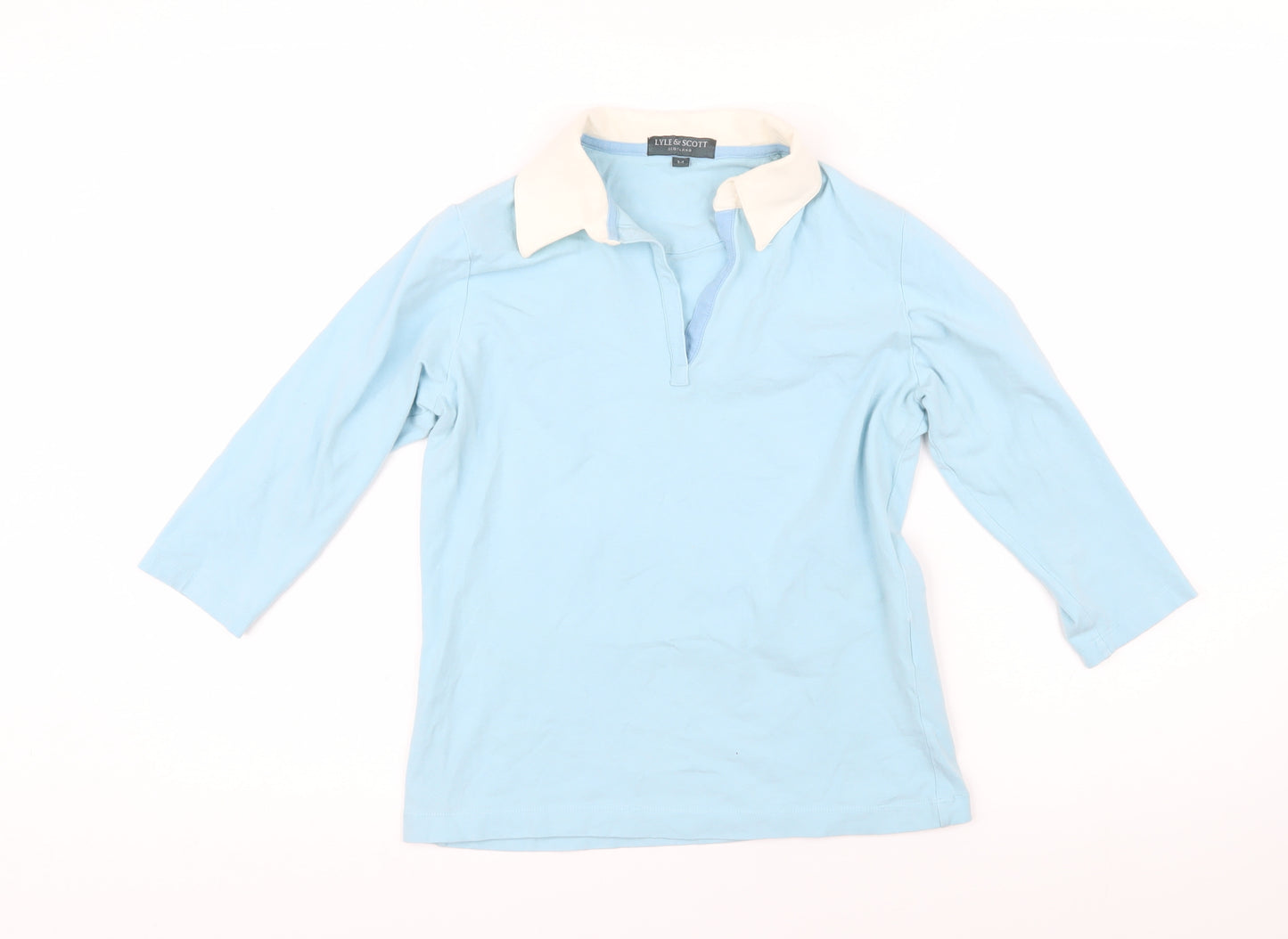 Lyle & Scott Womens Blue Cotton Cropped Polo Size M Collared