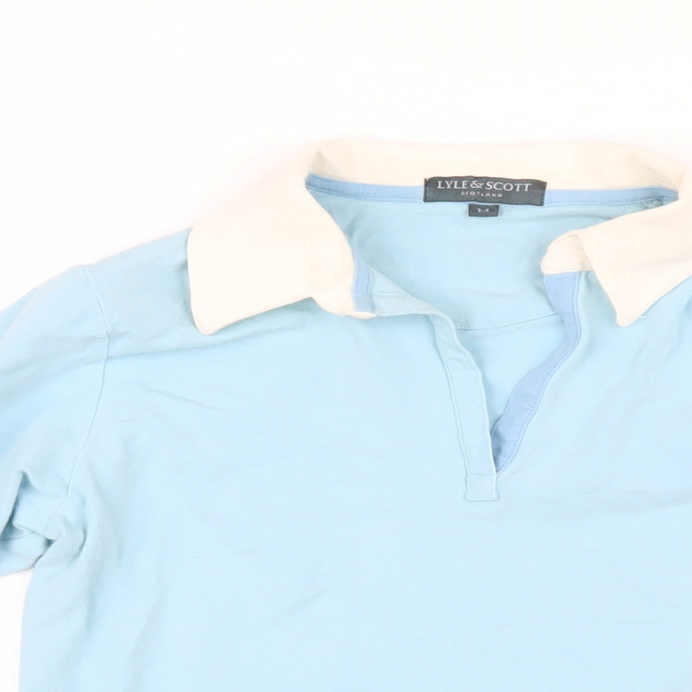 Lyle & Scott Womens Blue Cotton Cropped Polo Size M Collared