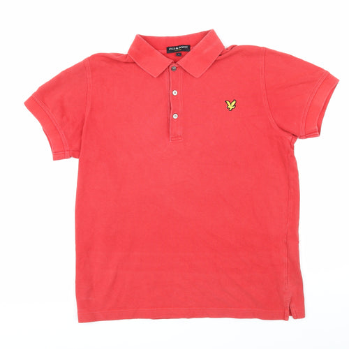 Lyle & Scott Mens Red Cotton Polo Size L Collared Button