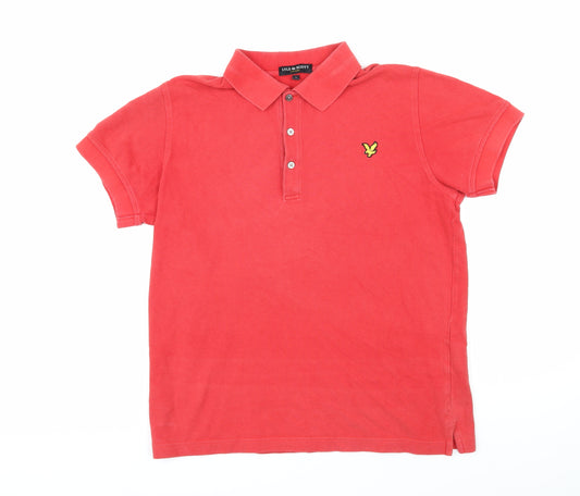 Lyle & Scott Mens Red Cotton Polo Size L Collared Button