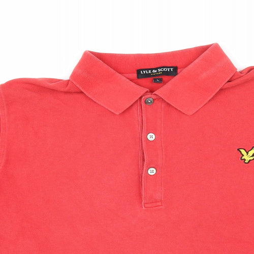 Lyle & Scott Mens Red Cotton Polo Size L Collared Button