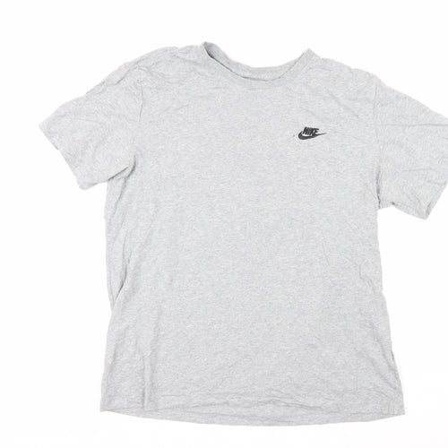 Nike Womens Grey Cotton Basic T-Shirt Size L Round Neck