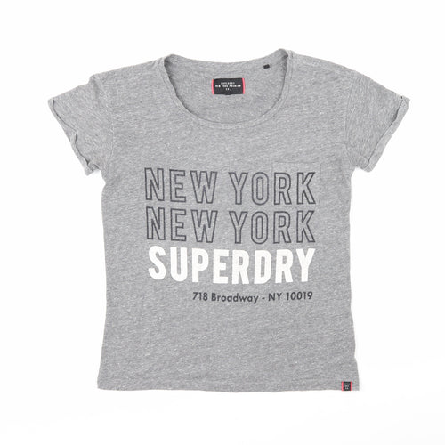 Superdry Womens Grey Cotton Basic T-Shirt Size XL Scoop Neck - New York