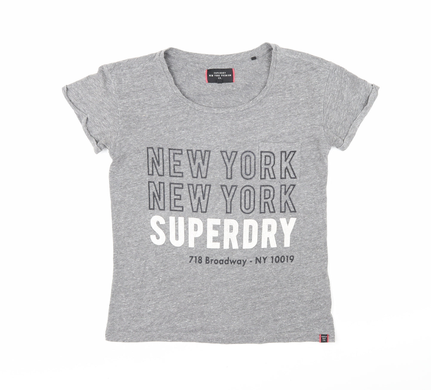 Superdry Womens Grey Cotton Basic T-Shirt Size XL Scoop Neck - New York