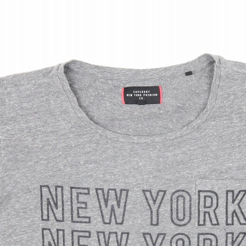 Superdry Womens Grey Cotton Basic T-Shirt Size XL Scoop Neck - New York