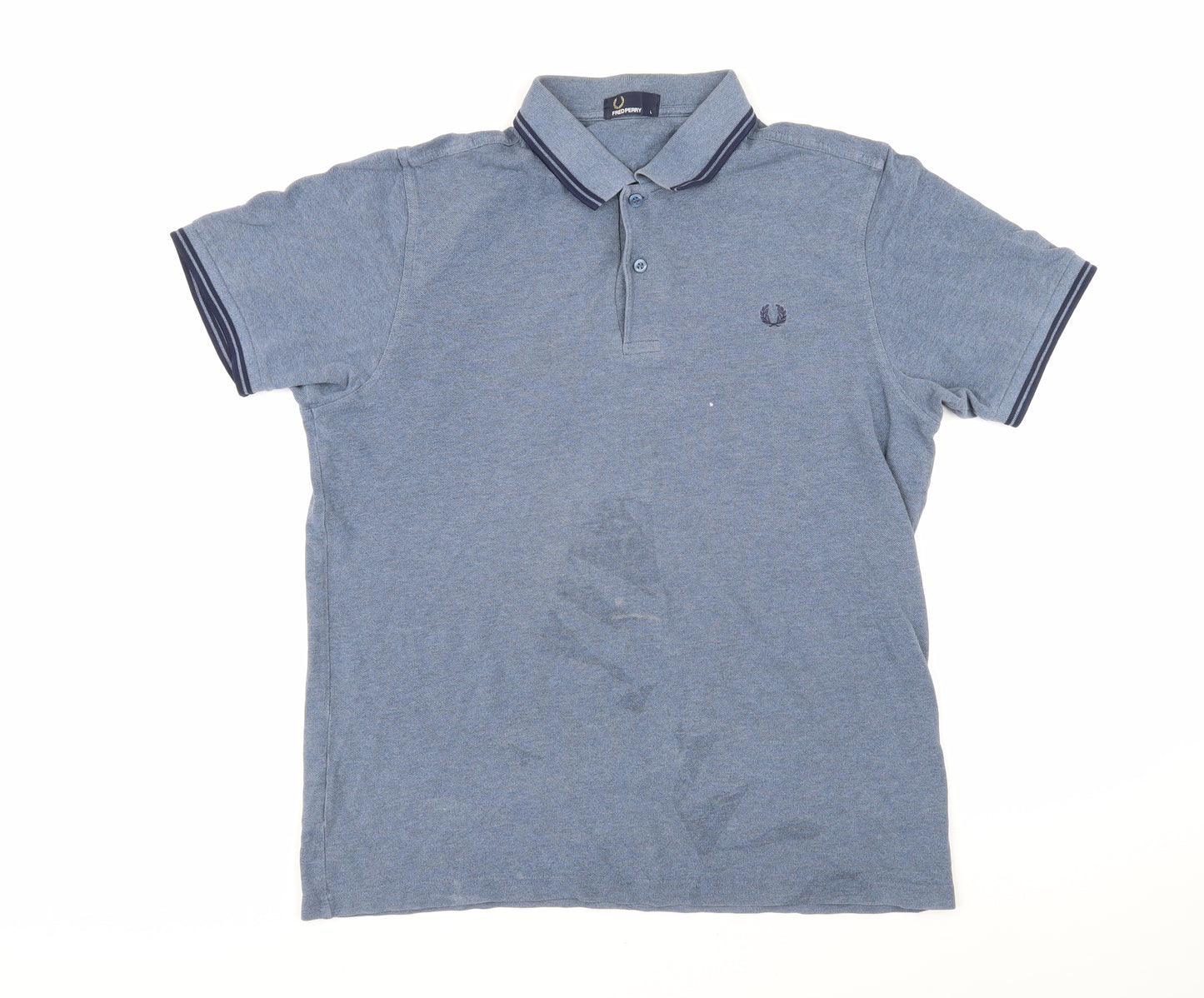 Fred Perry Mens Blue Cotton Polo Size L Collared Button