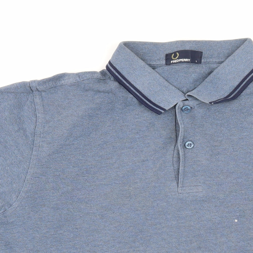 Fred Perry Mens Blue Cotton Polo Size L Collared Button