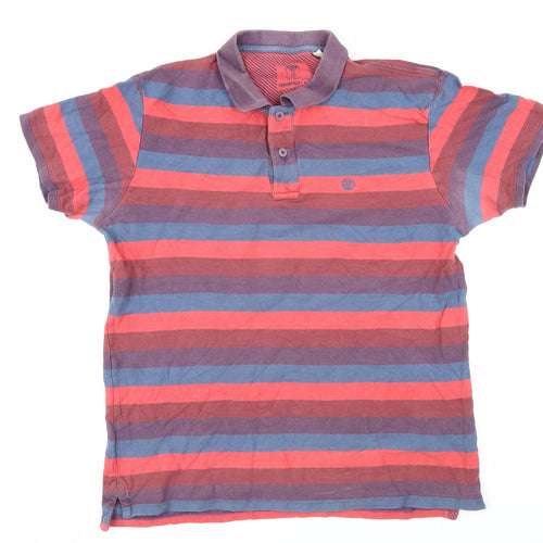 Fat Face Mens Multicoloured Striped 100% Cotton Polo Size L Collared Button