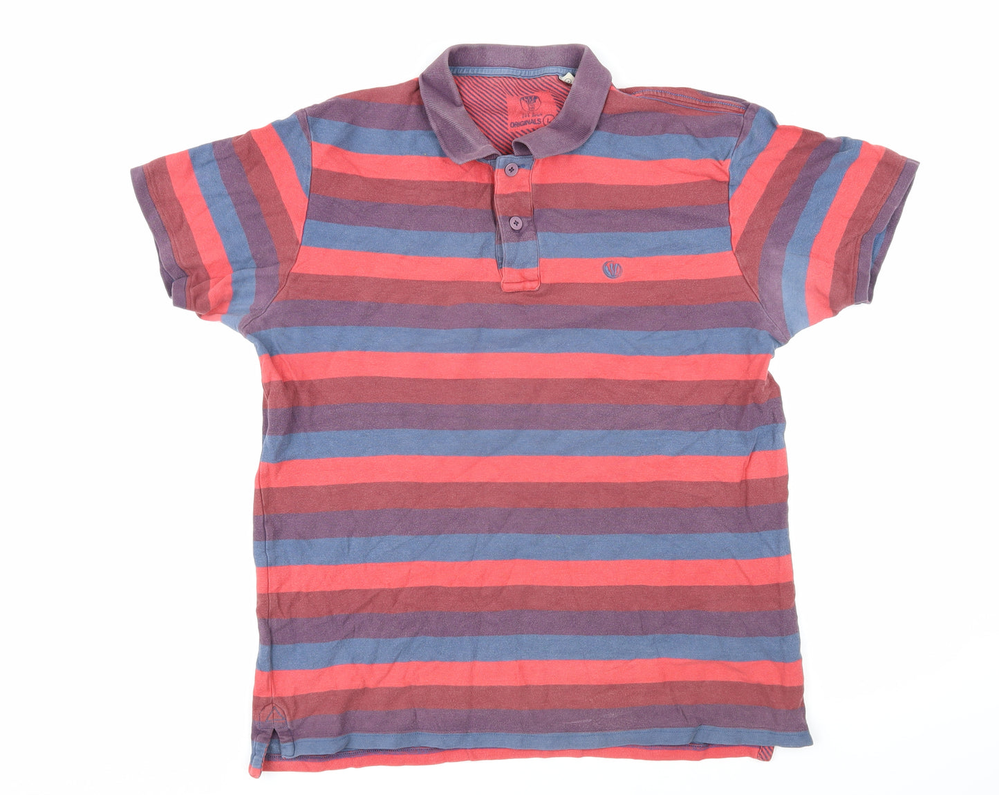 Fat Face Mens Multicoloured Striped 100% Cotton Polo Size L Collared Button