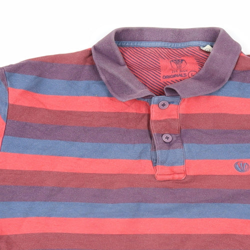 Fat Face Mens Multicoloured Striped 100% Cotton Polo Size L Collared Button