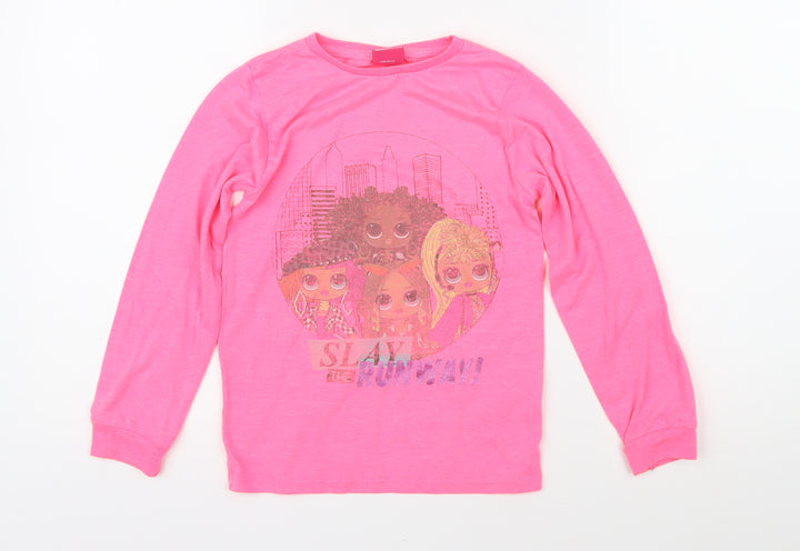 OMG Girls Pink Polycotton Basic T-Shirt Size 7-8 Years Round Neck Pullover - Slay the runway! LOL