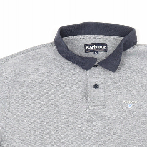 Barbour Mens Blue Houndstooth Cashmere Blend Polo Size XL Collared Button