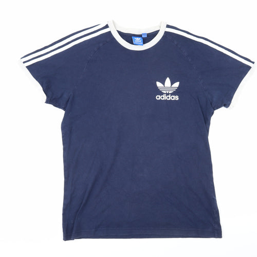 Addidas Womens Blue 100% Cotton Basic T-Shirt Size L Round Neck - Addidas logo