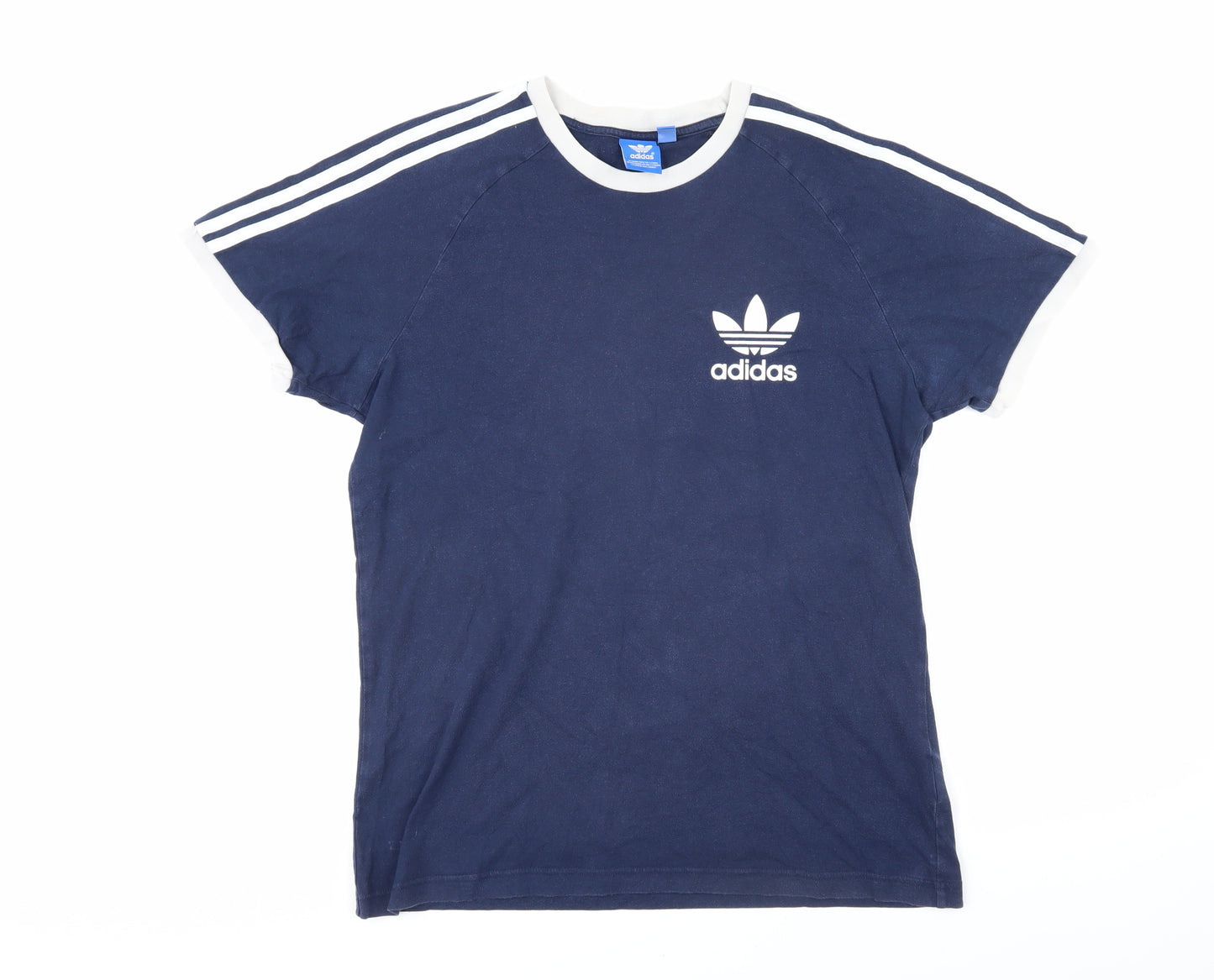 Addidas Womens Blue 100% Cotton Basic T-Shirt Size L Round Neck - Addidas logo