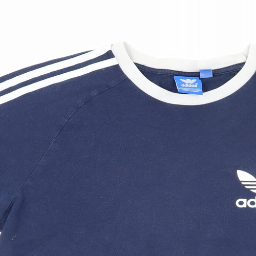 Addidas Womens Blue 100% Cotton Basic T-Shirt Size L Round Neck - Addidas logo