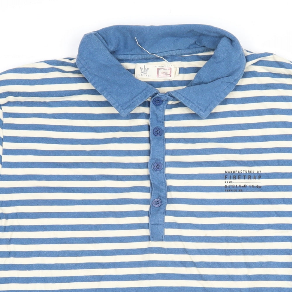 Firetrap Womens Blue Striped 100% Cotton Basic Polo Size XL Collared