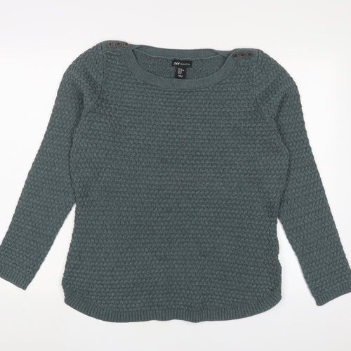 Jones New York Womens Blue Crew Neck Cotton Pullover Jumper Size XL - Buttons