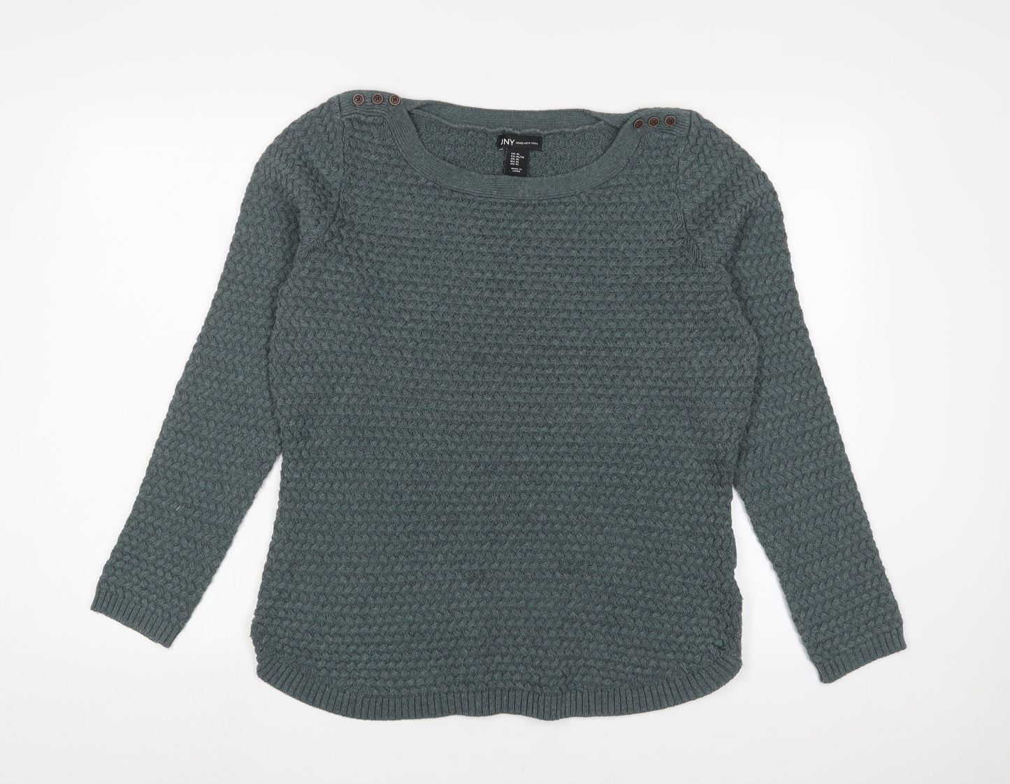 Jones New York Womens Blue Crew Neck Cotton Pullover Jumper Size XL - Buttons