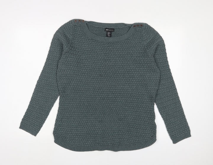 Jones New York Womens Blue Crew Neck Cotton Pullover Jumper Size XL - Buttons