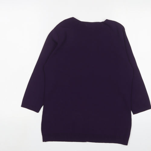 Style Collection Womens Purple Crew Neck Viscose Cardigan Jumper Size M - Beaded