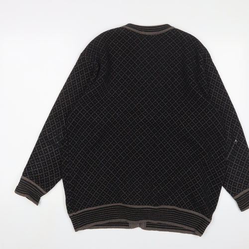 Reflect Womens Black Round Neck Fair Isle Acrylic Cardigan Jumper Size L - L/XL