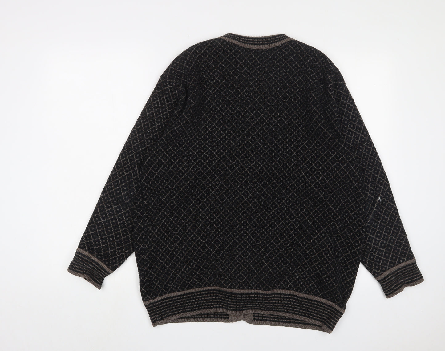 Reflect Womens Black Round Neck Fair Isle Acrylic Cardigan Jumper Size L - L/XL
