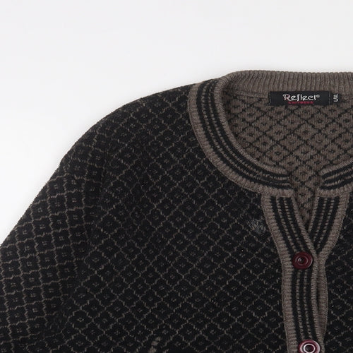 Reflect Womens Black Round Neck Fair Isle Acrylic Cardigan Jumper Size L - L/XL