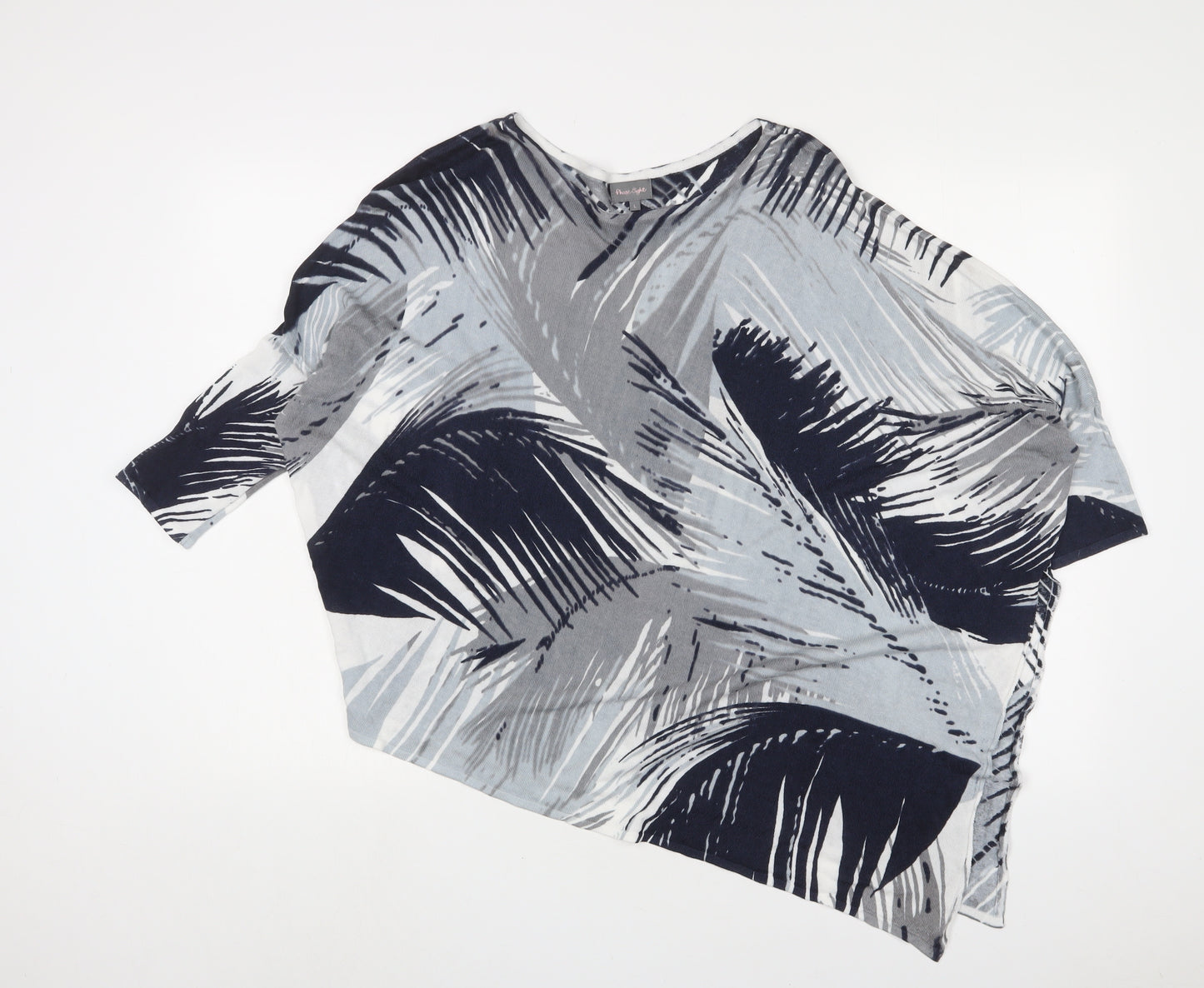 Phase Eight Womens Blue Geometric Cotton Basic T-Shirt Size L Crew Neck