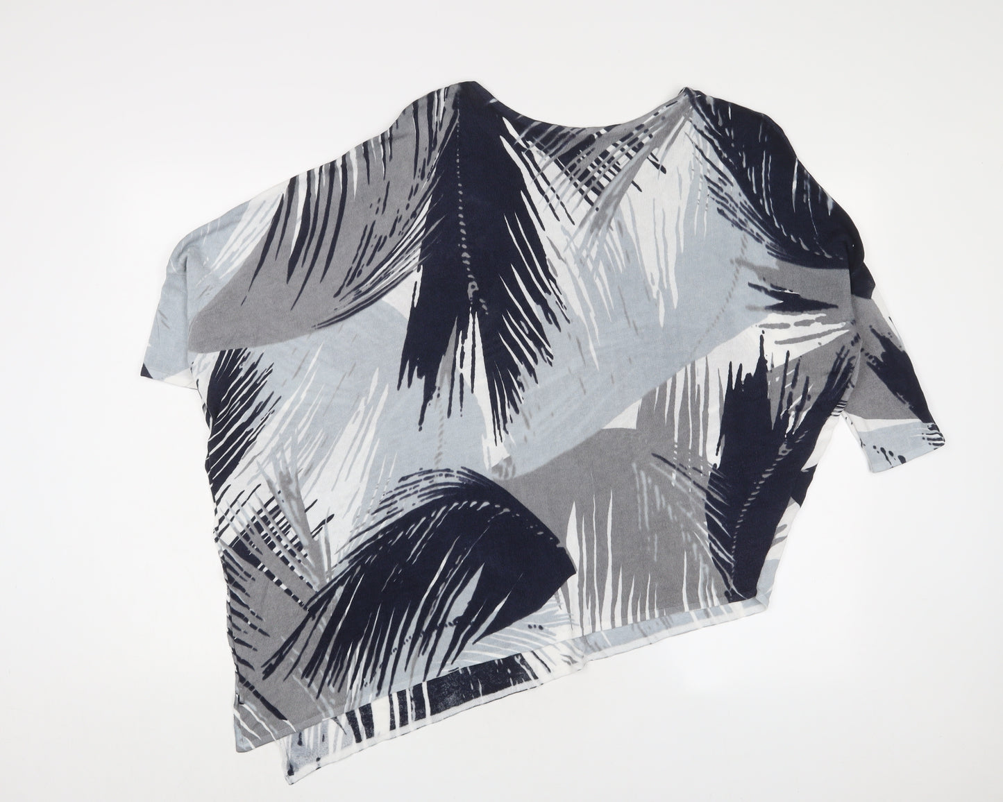 Phase Eight Womens Blue Geometric Cotton Basic T-Shirt Size L Crew Neck