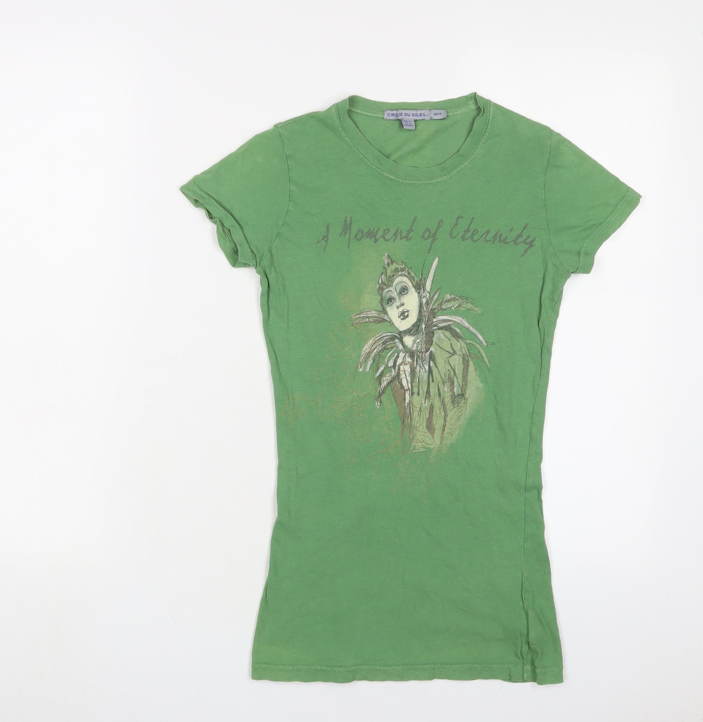 Cyrque Du Soleil Womens Green Cotton Basic T-Shirt Size XS Crew Neck - A moment of Eternity