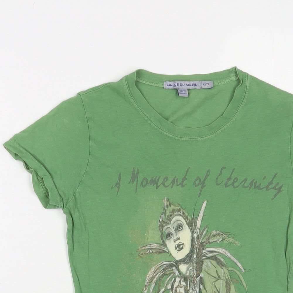 Cyrque Du Soleil Womens Green Cotton Basic T-Shirt Size XS Crew Neck - A moment of Eternity