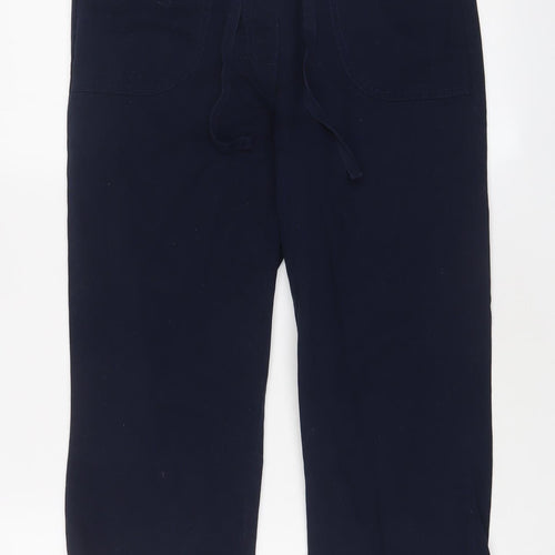 Cotton Traders Womens Blue Cotton Cropped Trousers Size 10 L20 in Regular Drawstring