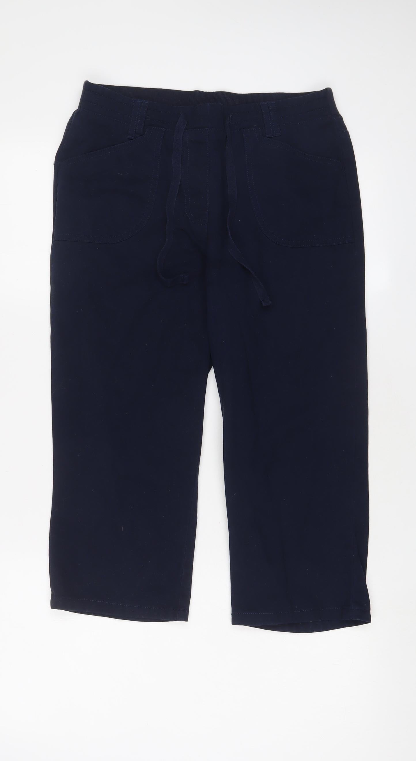 Cotton Traders Womens Blue Cotton Cropped Trousers Size 10 L20 in Regular Drawstring